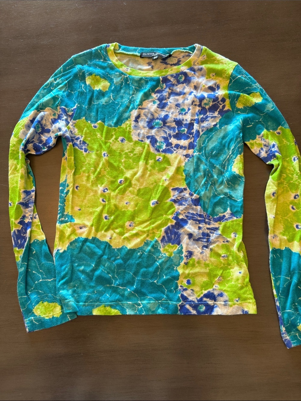Oliver Goureau Colorblock Floral Long Sleeve Crewneck Top